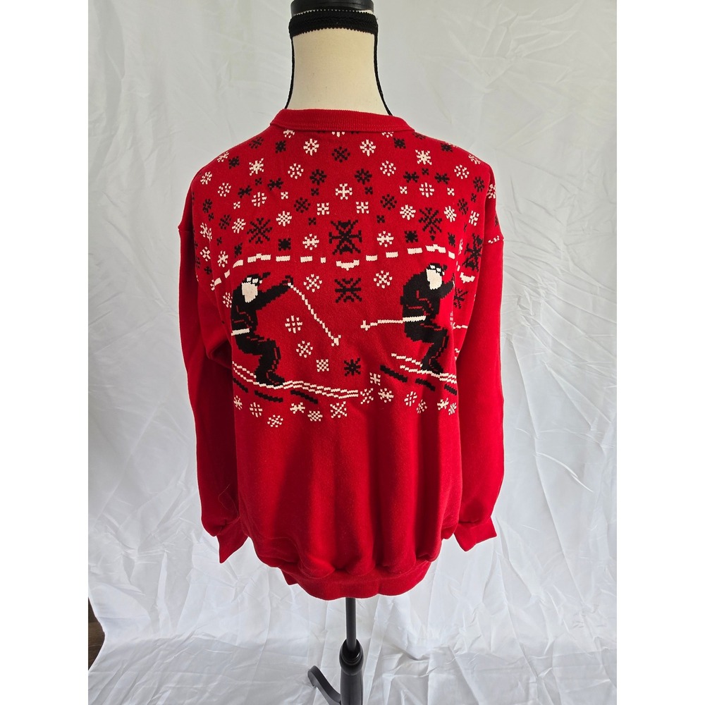 Vintage Retro Red Skiing Snowman Snowflake Ugly‎ Christmas Sweater Large
